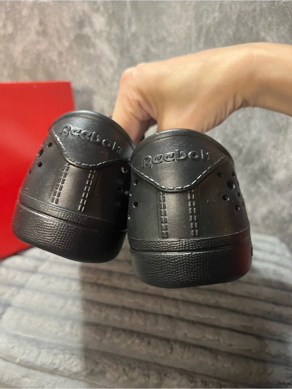 Reebok Unisex Black Perforated Rubber croc-like shoe
